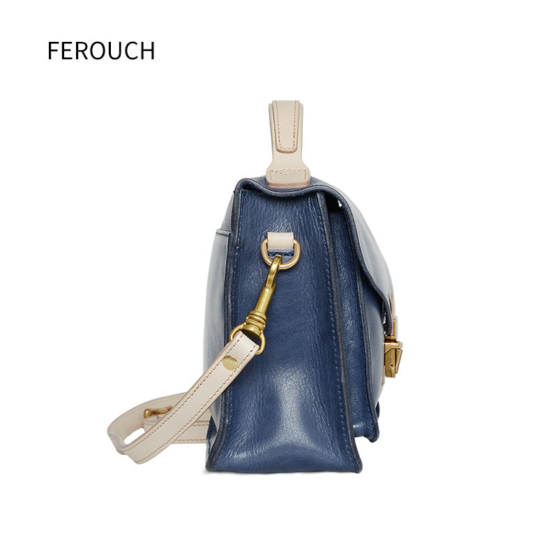 Women's Retro Cowhide Handmade College Style Genuine Shoulder Bags