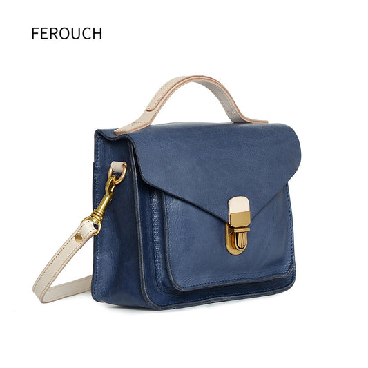Women's Retro Cowhide Handmade College Style Genuine Shoulder Bags