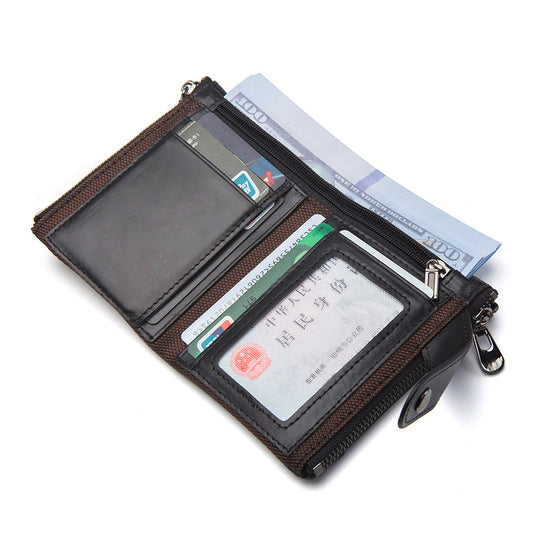 Men's Double Zipper Cowhide Swiping Genuine Leather Men's Wallets
