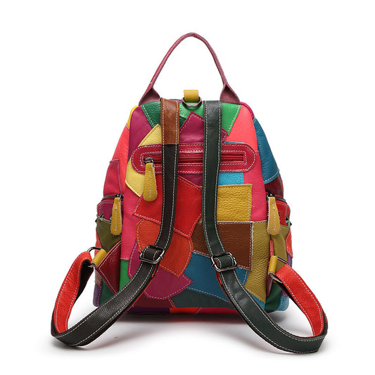 Women's Stitching First Layer Cowhide Free Of Backpacks