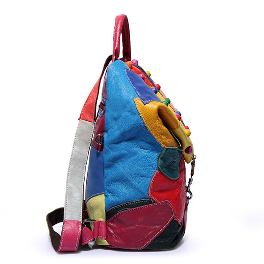 Women's Layer Cowhide Stitching Punk Colorful Free Bags