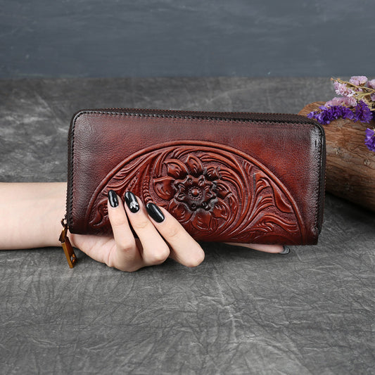 Women's Floral Clutch Vintage Embossed Mobile Three-dimensional Ladies Wallets