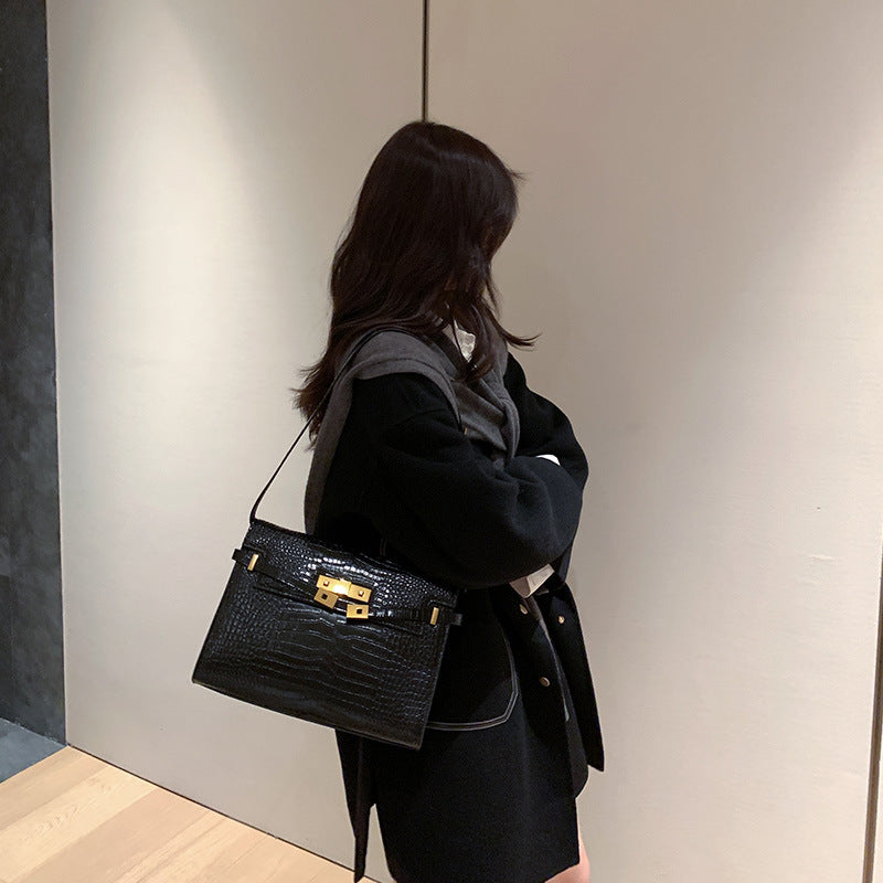 Women's Trendy Manhattan Crocodile Pattern Baguette Kelly Crossbody Bags