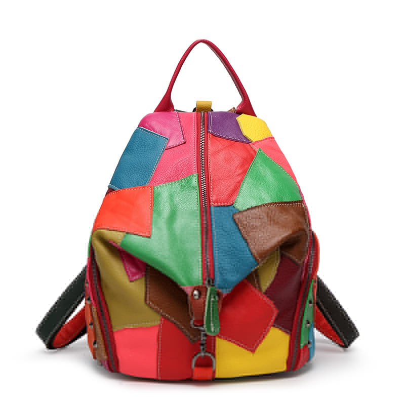 Women's Stitching First Layer Cowhide Free Of Backpacks