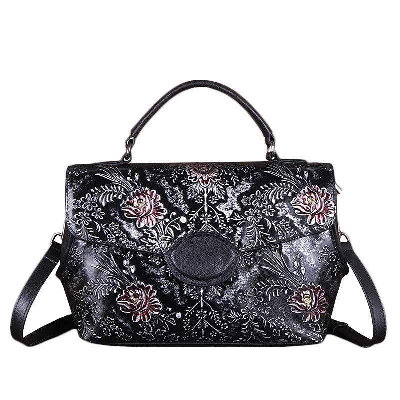 Women's Goods Retro Embossing Vegetable Tanned Leather Crossbody Bags