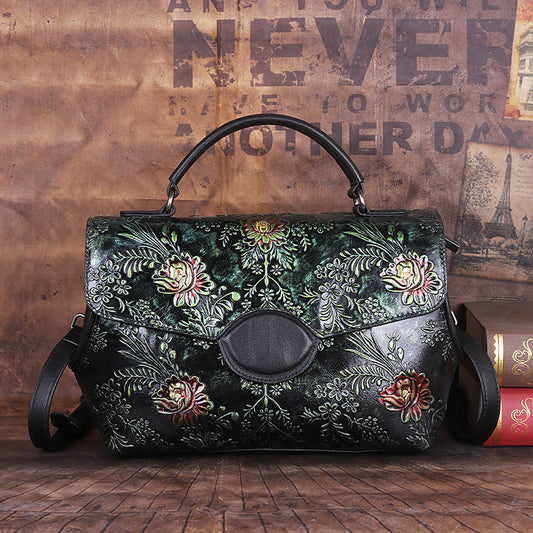 Women's Goods Retro Embossing Vegetable Tanned Leather Crossbody Bags