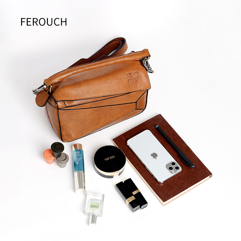 Fashion Entry Lux Geometric Genuine Leather Handbags