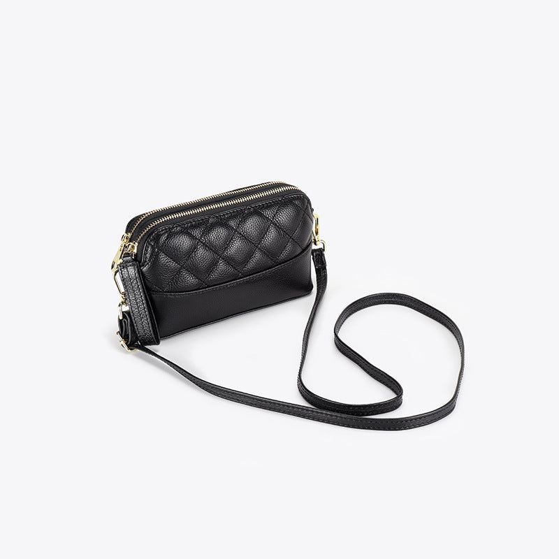 Women's Soft Leather Fashion Diamond Quilted Stray Bags