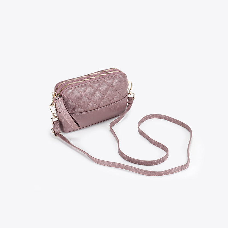 Women's Soft Leather Fashion Diamond Quilted Stray Bags