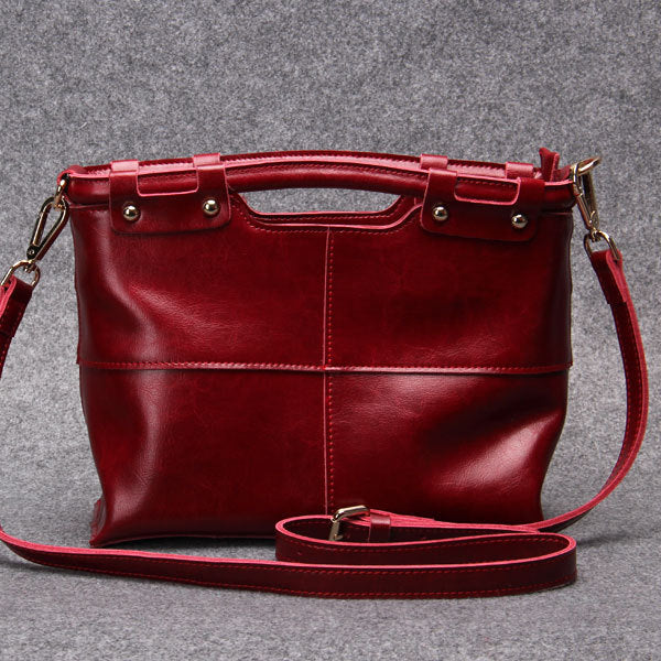 Women's Retro Leather Solid Color Genuine Shoulder Bags