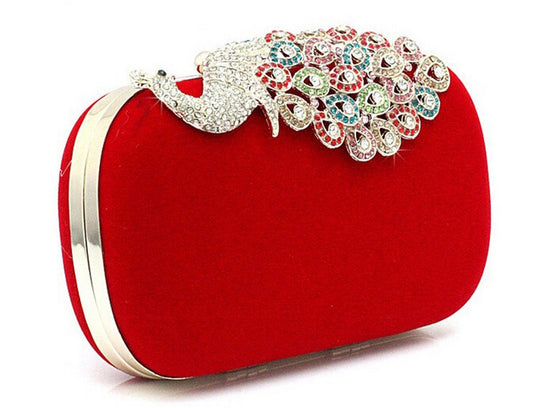 Diamond Peacock Veet Cloth Fashion Boutique Clutch Dress Handbags