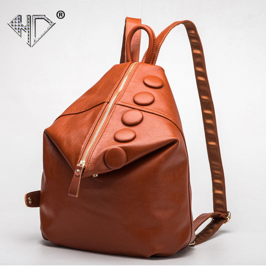 Women's First Layer Cowhide Lychee Pattern Fashion Backpacks