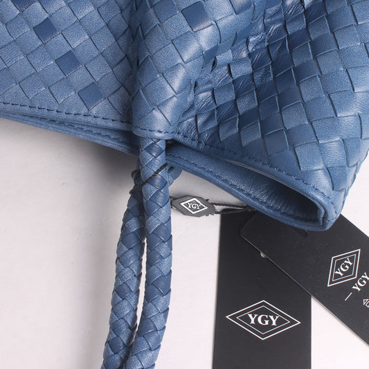 Women's Trendy Genuine Leather Woven Large Capacity Shoulder Bags