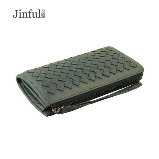 Leather Hand-woven Single Zipper Retro Portable Ladies Wallets