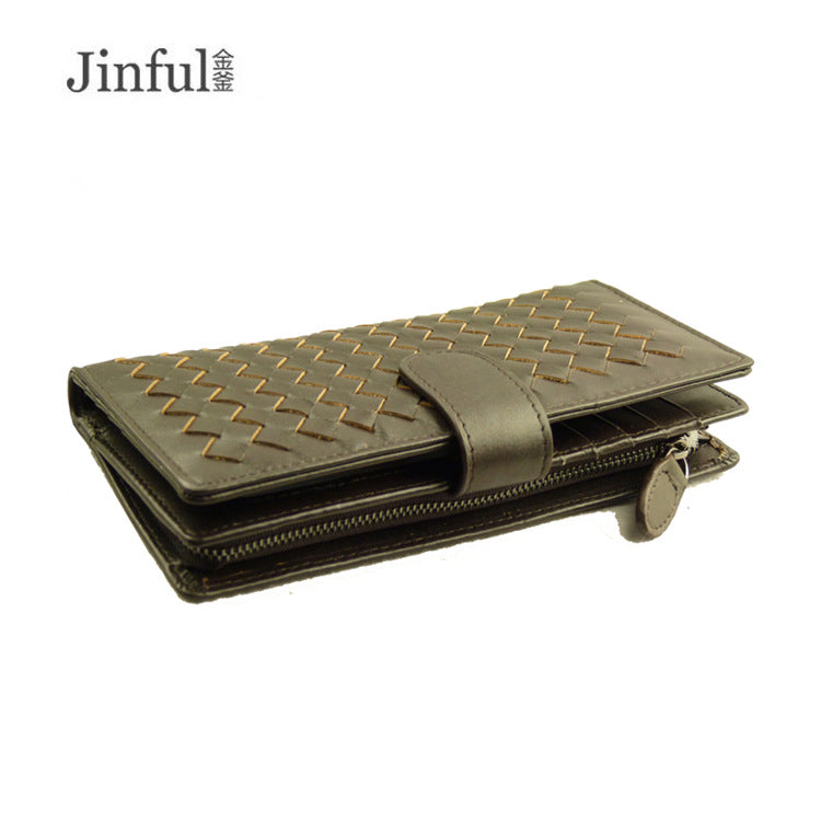 Women's Genuine Leather Hand-woven Multiple Slots Zipper Snap Short Ladies Wallets