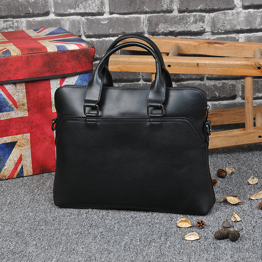 Men's Korean Portable Trendy Computer Crazy Horse Shoulder Bags