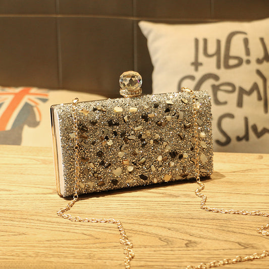 Women's Slouchy Diamond Rhinestone Clutch Chain Crossbody Bags