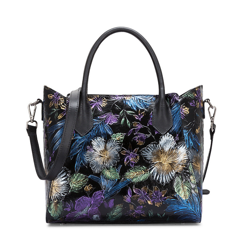 Women's Chinese Ethnic Style First Layer Cowhide Shoulder Bags