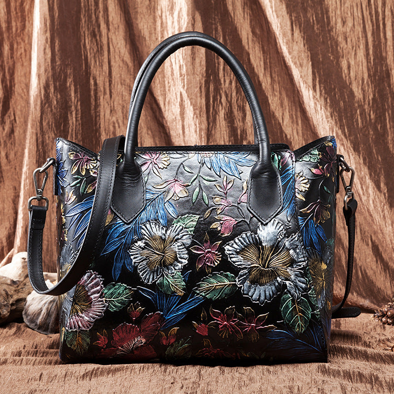 Women's Chinese Ethnic Style First Layer Cowhide Shoulder Bags