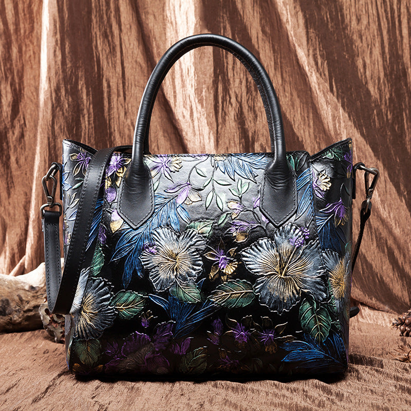 Women's Chinese Ethnic Style First Layer Cowhide Shoulder Bags