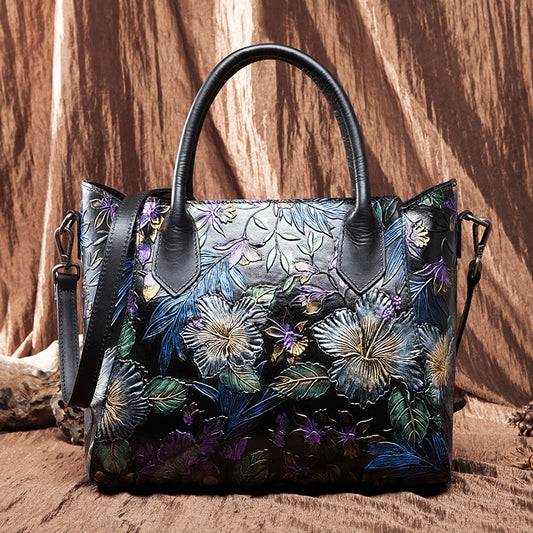 Women's Chinese Ethnic Style First Layer Cowhide Shoulder Bags