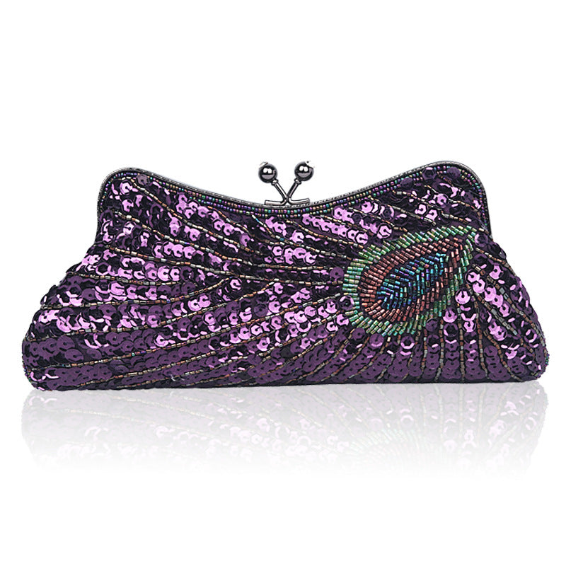 Women's Pearl Embroidery Sequined Dinner Peacock Cheongsam Bags