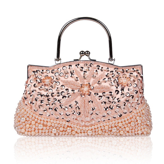 Women's Retro Pearl Embroidery Clutch Dinner Portable Evening Bags