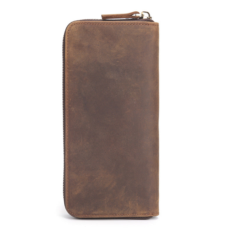 Men's Crazy Horse Leather Long Vintage First Layer Cowhide Men's Wallets