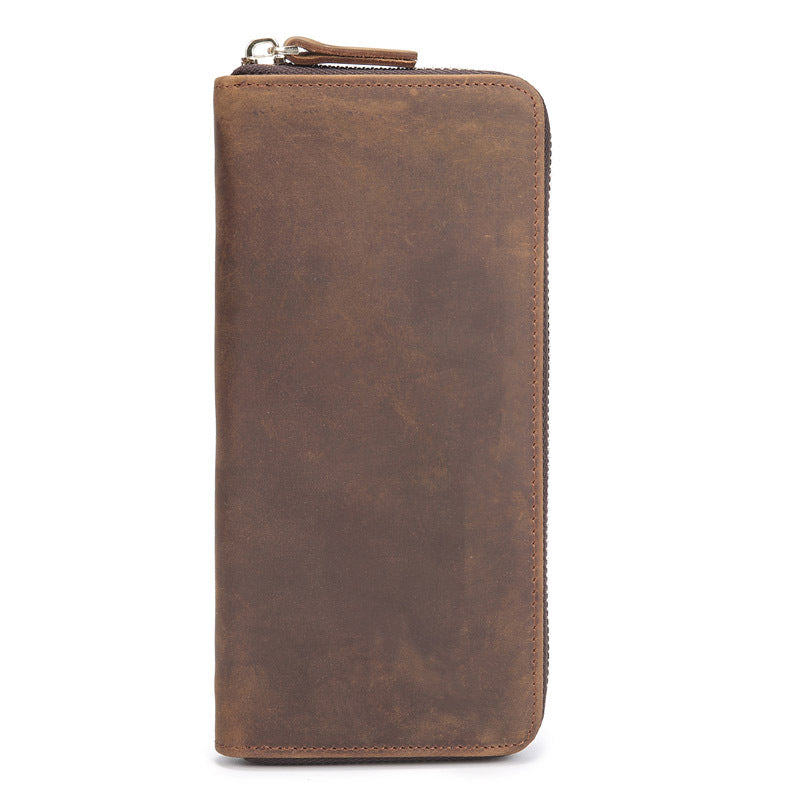 Men's Crazy Horse Leather Long Vintage First Layer Cowhide Men's Wallets