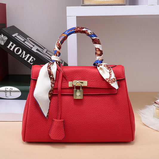 Women's Top Layer Cowhide Leather Kelly Shoulder Bags