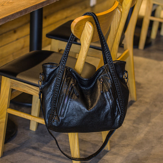 Women's Korean Style Trendy Washed Leather Weaving Handbags