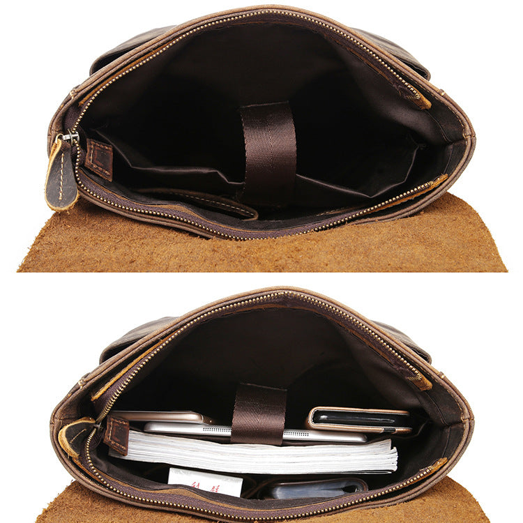 Men's Retro Crazy Horse Leather Computer Clamshell Top Backpacks
