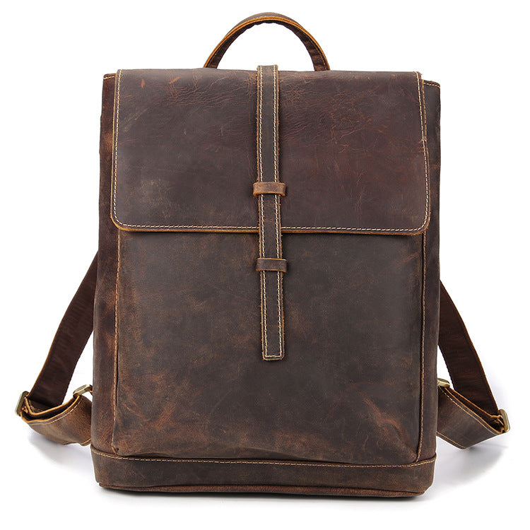 Men's Retro Crazy Horse Leather Computer Clamshell Top Backpacks