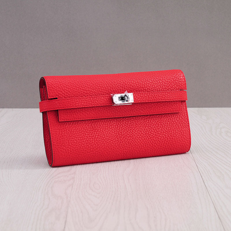 Women's First Layer Cowhide Clutch Litchi Pattern Fashion Ladies Wallets