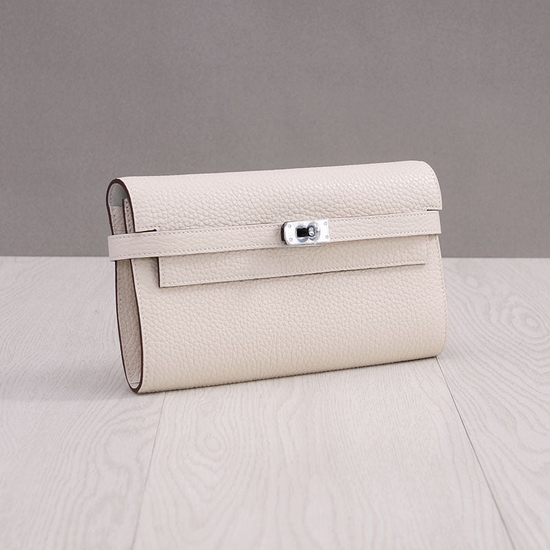 Women's First Layer Cowhide Clutch Litchi Pattern Fashion Ladies Wallets