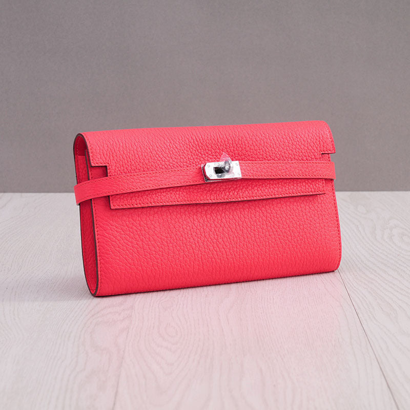 Women's First Layer Cowhide Clutch Litchi Pattern Fashion Ladies Wallets