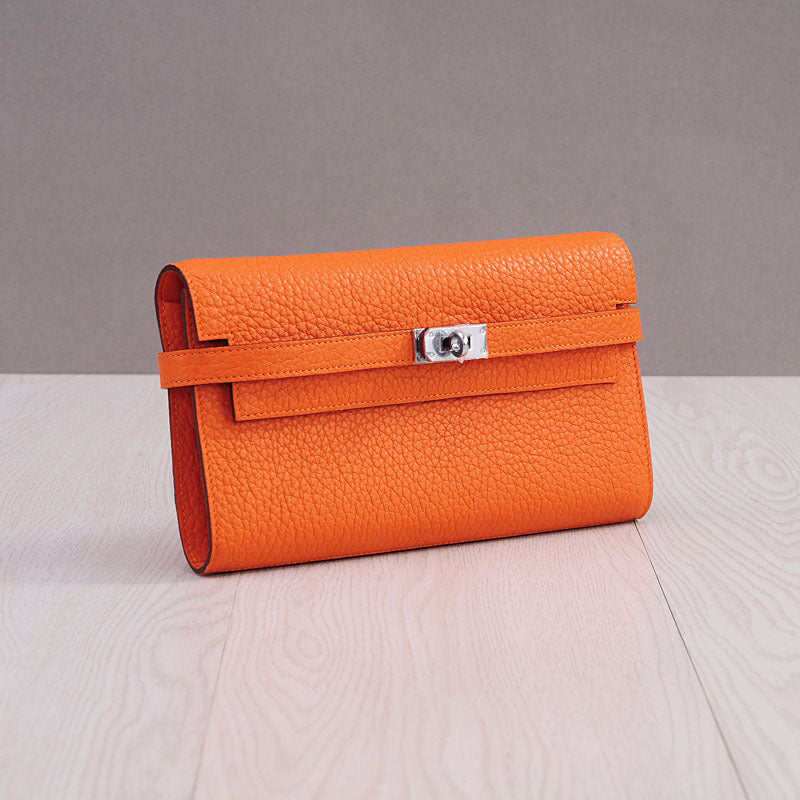 Women's First Layer Cowhide Clutch Litchi Pattern Fashion Ladies Wallets