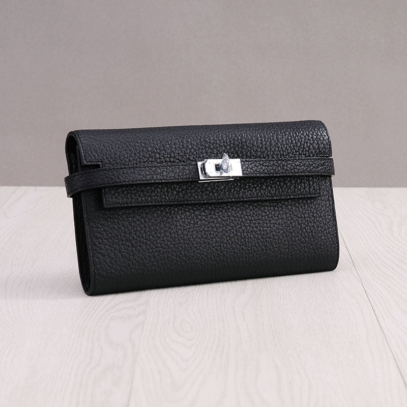 Women's First Layer Cowhide Clutch Litchi Pattern Fashion Ladies Wallets