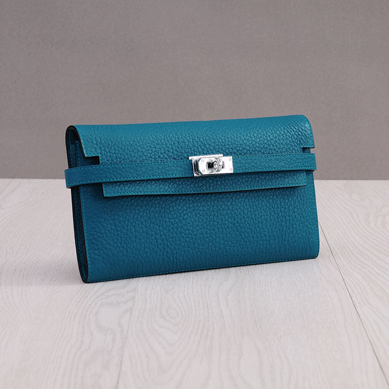 Women's First Layer Cowhide Clutch Litchi Pattern Fashion Ladies Wallets