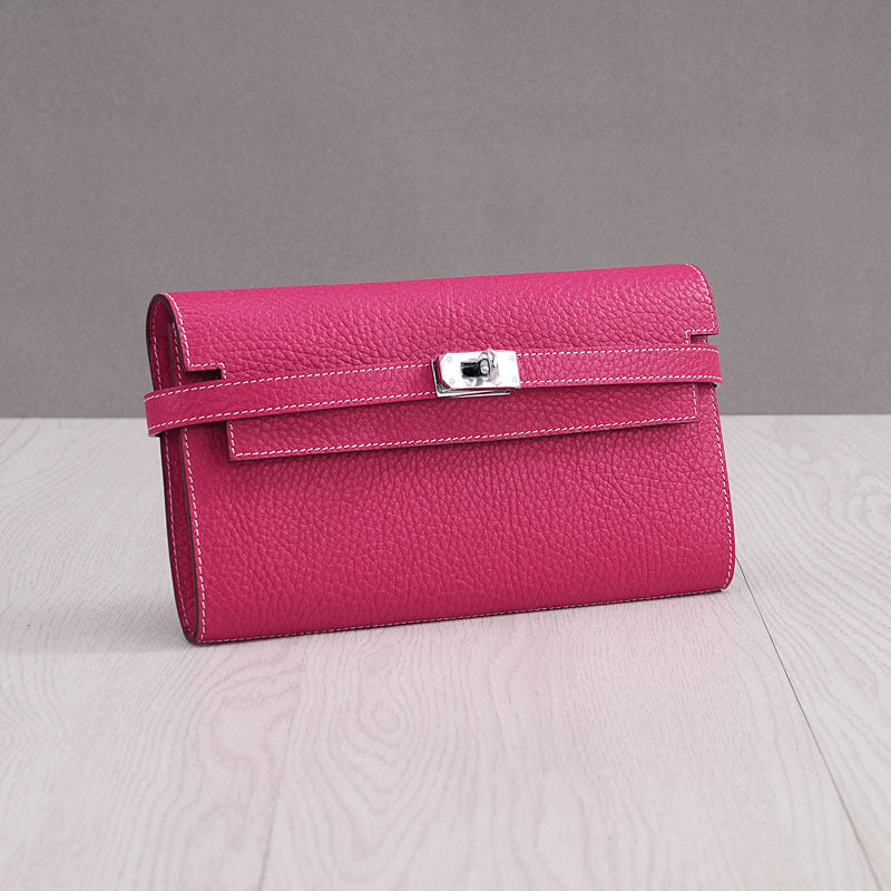 Women's First Layer Cowhide Clutch Litchi Pattern Fashion Ladies Wallets