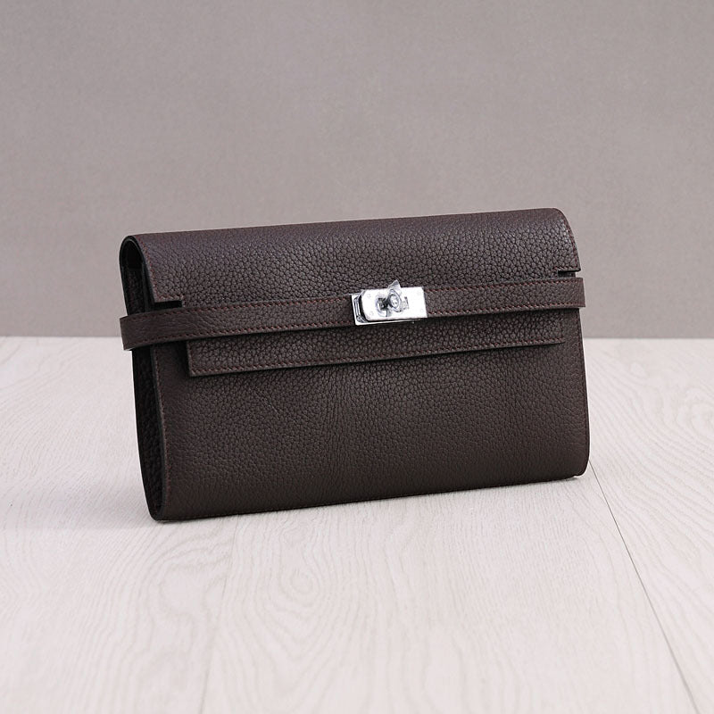 Women's First Layer Cowhide Clutch Litchi Pattern Fashion Ladies Wallets