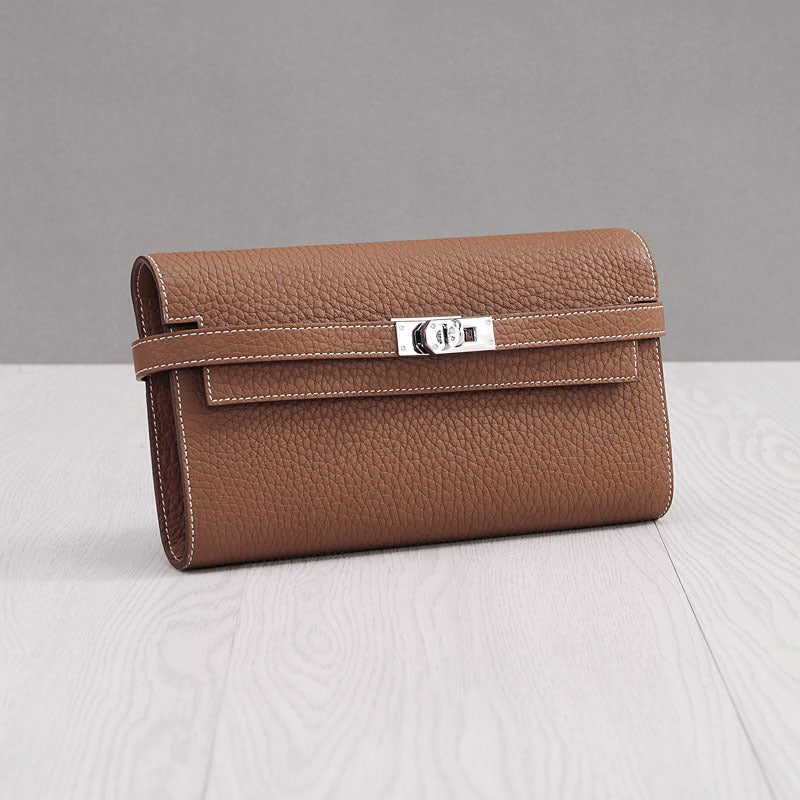Women's First Layer Cowhide Clutch Litchi Pattern Fashion Ladies Wallets
