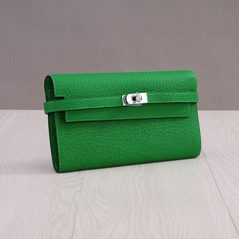 Women's First Layer Cowhide Clutch Litchi Pattern Fashion Ladies Wallets
