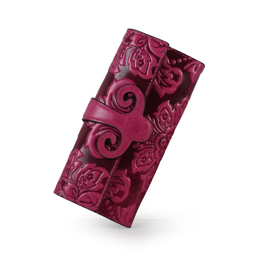Women's Chinese Style Multiple Slots Trendy Genuine Ladies Wallets