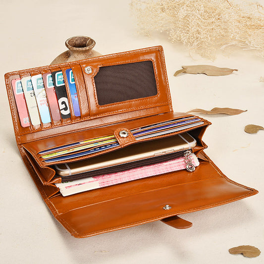 Women's Retro Genuine Leather Bank First Layer Oil Wax Ladies Wallets
