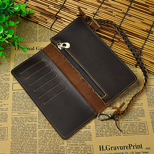 Men's Top Layer Crazy Horse Skin Cowhide Retro Long With Men's Wallets