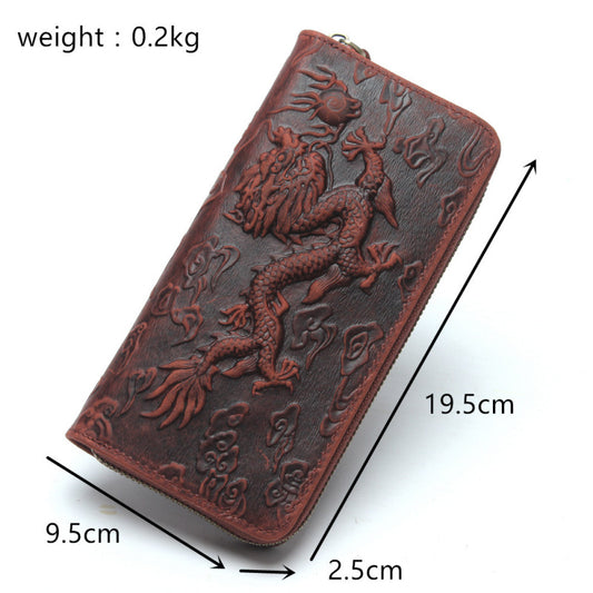 Retro Crazy Horse Leather Dragon Pattern Embossed Men's Wallets