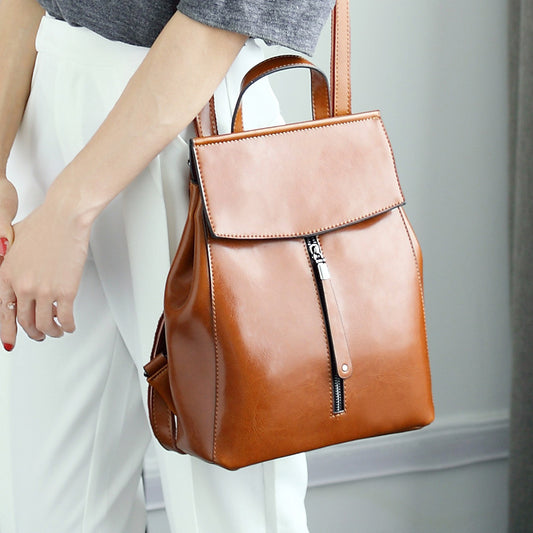 Women's Oil Wax Leather Genuine Korean Fashion Backpacks