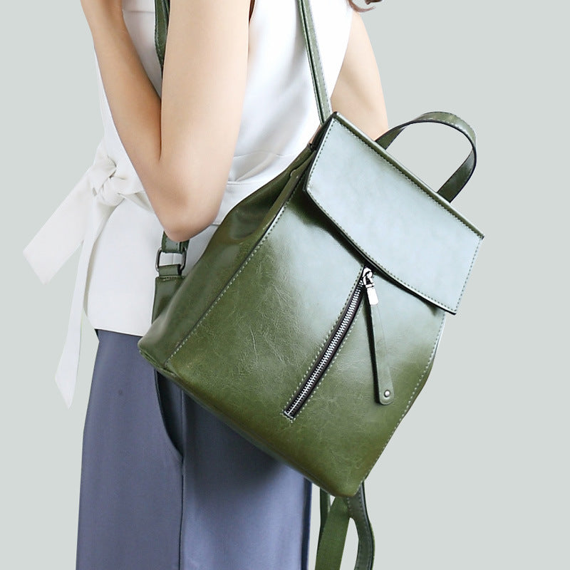 Women's Oil Wax Leather Genuine Korean Fashion Backpacks