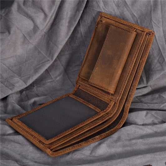 Men's Crazy Horse Leather Genuine Cattlehide Surface Men's Wallets